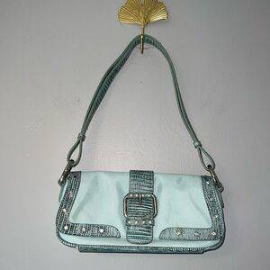 Cute! Capaccioli Light Teal/Blue Rhinestone Studded Small Handbag.